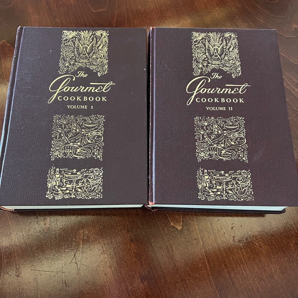 Vintage Gourmet hardcover cookbooks, two volumes, photos&recipes!